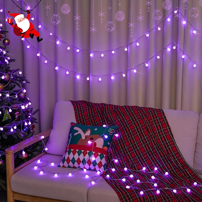 JMEXSUSS Purple Christmas Lights Indoor, Connectable 100 LED Globe String - Image 3
