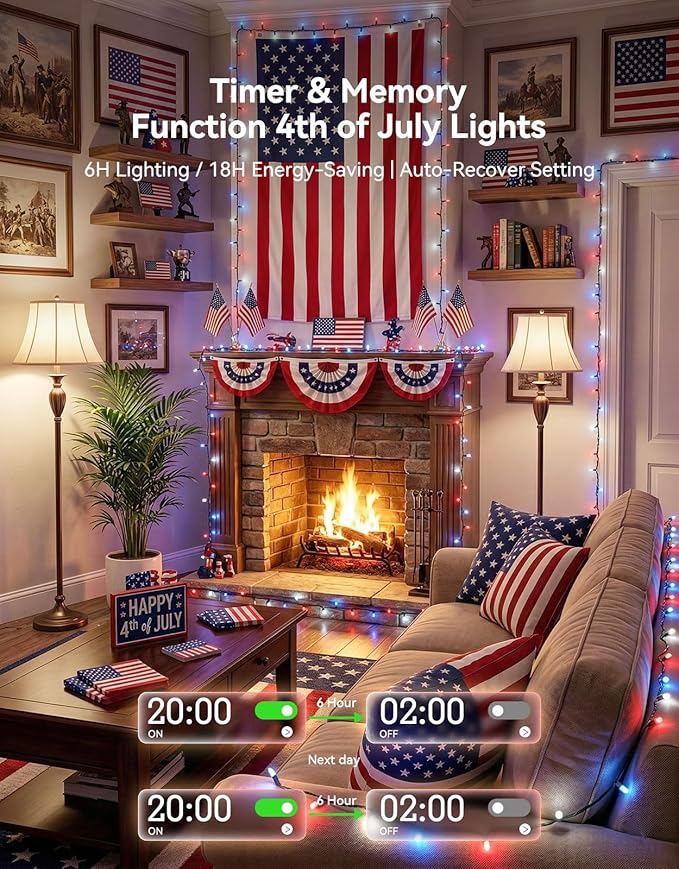 LitHome 4th of July Decorations Outdoor Waterproof, 99FT 300 LED String Lights - Image 3