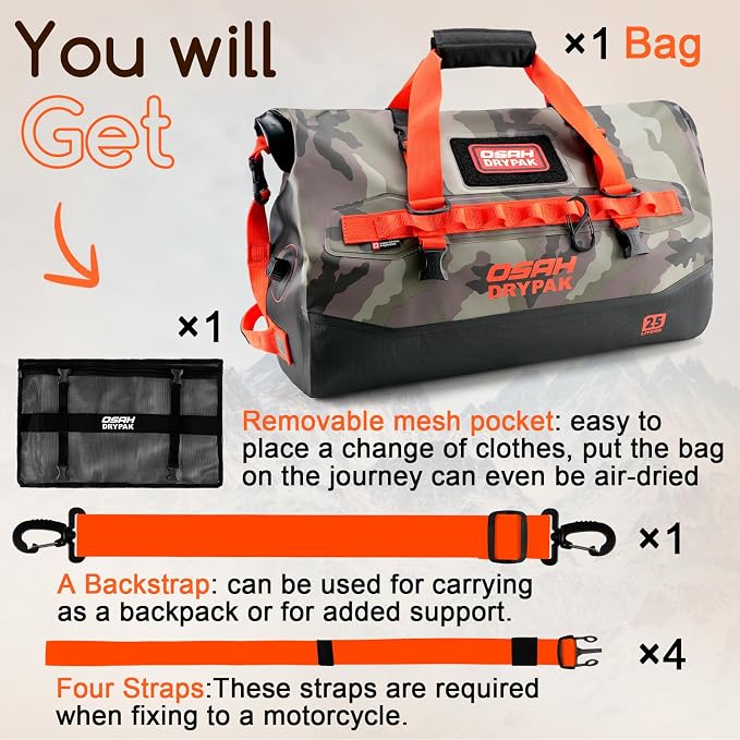 OSAH DRYPAK Waterproof Duffel Bag 25L/40L/60L – Heavy-Duty Motorcycle Tail Bag - Image 8