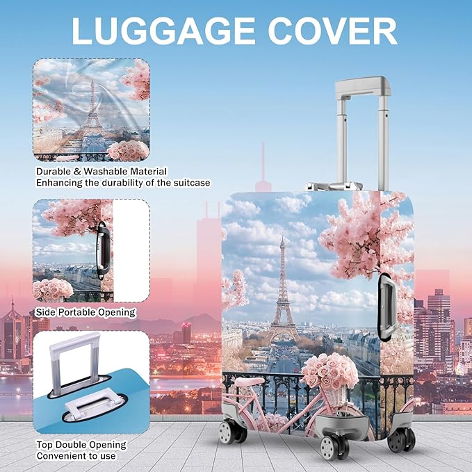 ANNA QUEEN Paris Eiffel Tower Luggage Cover, Romantic City Travel Suitcase - Image 2