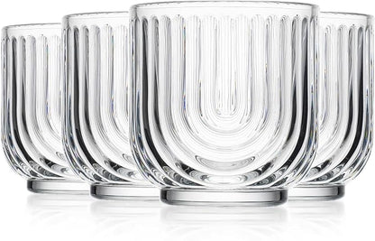 Glaver's Vintage Glassware Art Deco Glasse Ribbed Drinking Glasses U-Shape Arch - Image 8