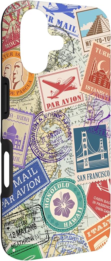 World Map Travel Passport Stamps Postage Stamp Case - Image 3