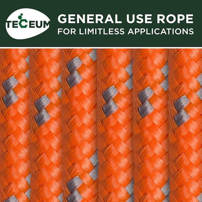 TECEUM Rope – 150 Feet x 1/4 Inch – Orange Gray – Strong All-Purpose Utility - Image 9