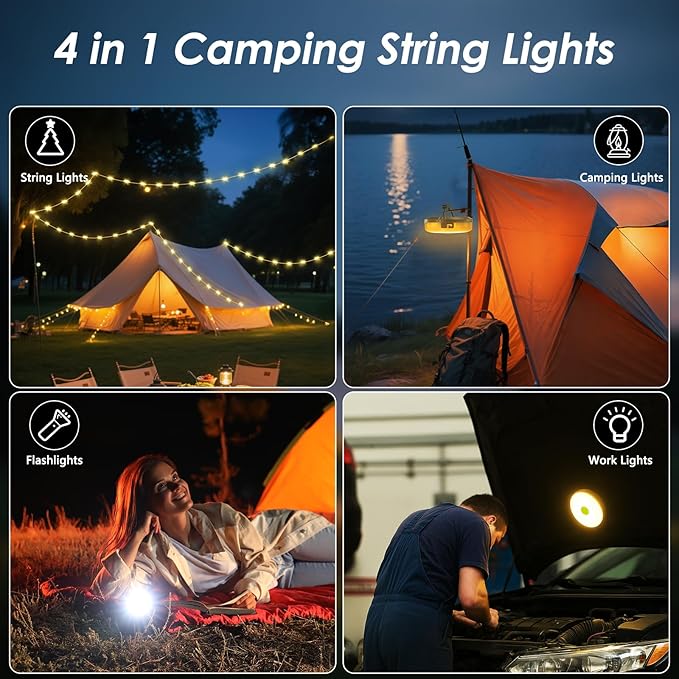2Pack Camping String Lights, 4-in-1 Quick Storage Camp Light, 8Mode 32.8FT - Image 2