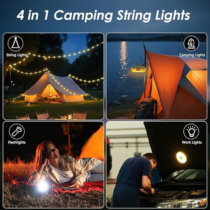2Pack Camping String Lights, 4-in-1 Quick Storage Camp Light, 8Mode 32.8FT - Image 2