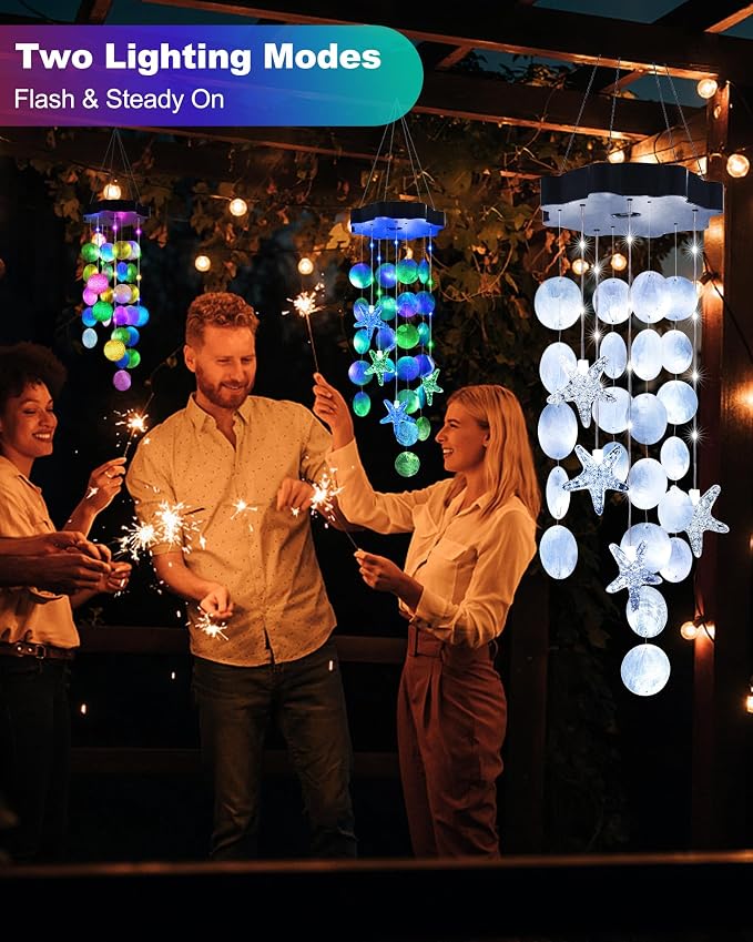 Toodour Solar Wind Chimes for Outside, Shells Light Gifts for Mom Grandma Women - Image 2