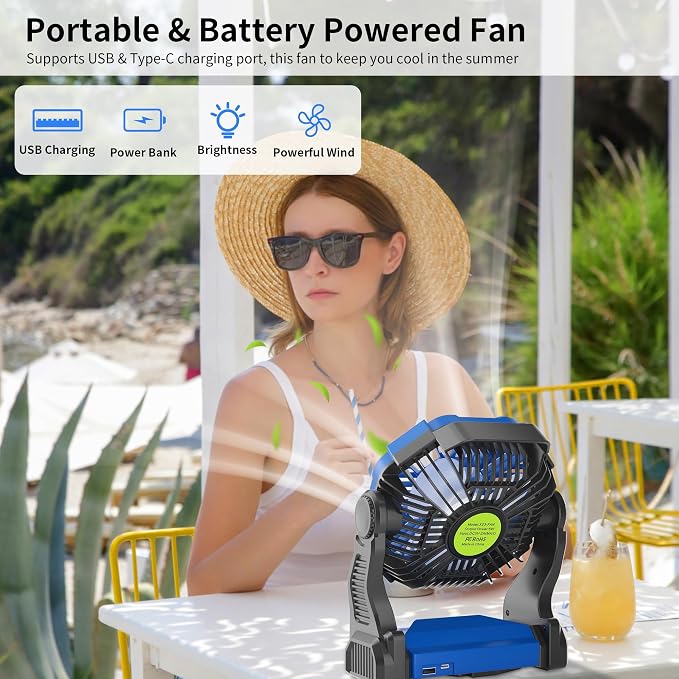 Portable Fan Rechargeable，270° Rotating Portable Cordless Battery Powered - Image 2