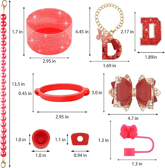 9PCS Red for Stanley Cup Accessories Set Bling Initials Bow Charms for Stanley - Image 3