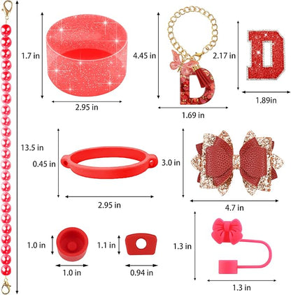 9PCS Red for Stanley Cup Accessories Set Bling Initials Bow Charms for Stanley - Image 3