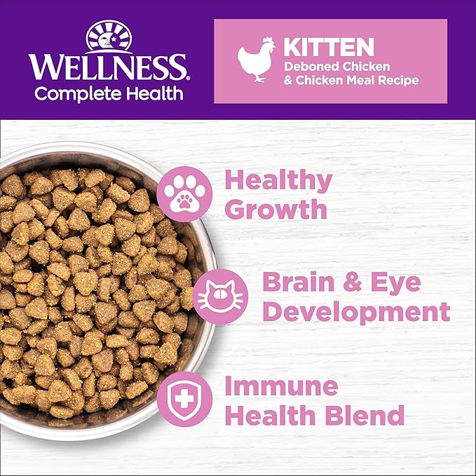 Wellness Complete Health Kitten Dry Cat Food, Grain Free Kibble, Chicken Recipe - Image 2