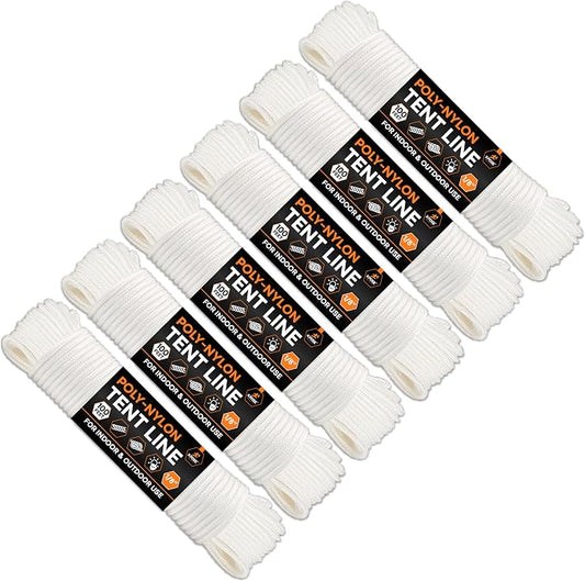 Line Nylon Cord - 100 Ft White Reflective Guyline - Camping Rope by XposeSafety