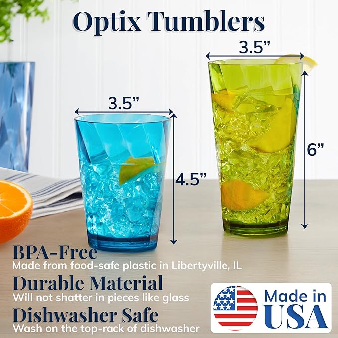 US Acrylic Optix Plastic Reusable Drinking Glasses 14oz Rocks & 20oz Water Cups - Image 2