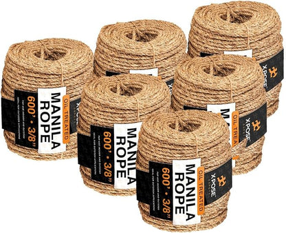 Manila Rope - 3/8 Inch 600' - 3 Strand Cordage Twisted Braided Rope - Thick by XposeSafety
