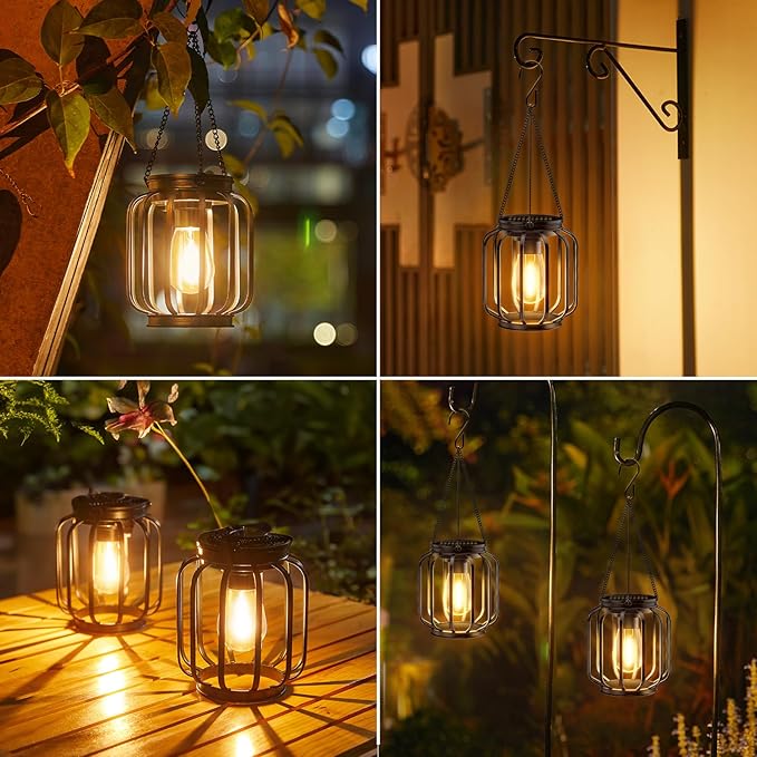 Solar Hanging Lanterns Outdoor Waterproof: 4 Pack Metal Solar-Powered Lights - Image 7