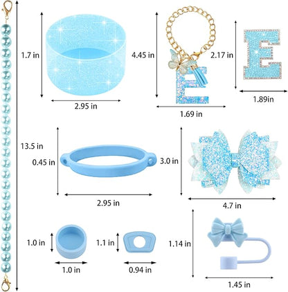 9PCS Blue for Stanley Cup Accessories Set Bling Initials Bow Charms for Stanley - Image 3