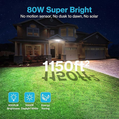 Olafus 80W Flood Lights Outdoor, Switch Controlled 8000LM LED Security Lights - Image 3