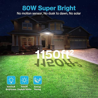 Olafus 80W Flood Lights Outdoor 2 Pack, Switch Controlled LED Security Lights - Image 2