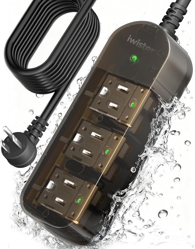 Outdoor Power Strip, 3 AC Outlets, 15 FT, 1625W/13A High-Power Single-Device Use by Iwister