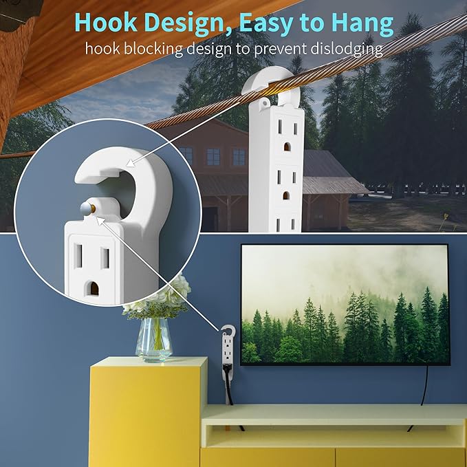 Energeaster 16/3 20Ft 3 Outlet Extension Cord Indoor, Outdoor White Extension - Image 5