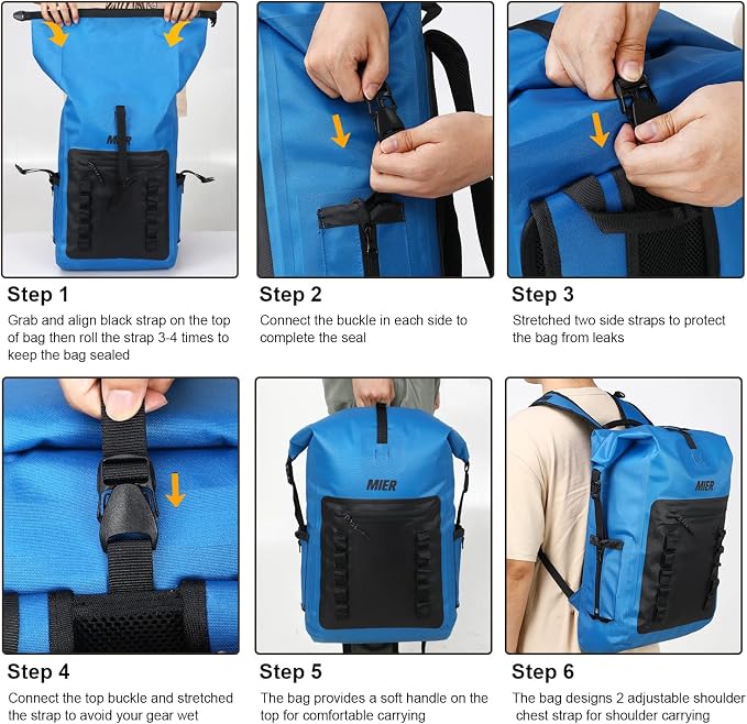 MIER Dry Bag Waterproof Backpack 30L Dry Sack Heavy Duty Roll-Top Closure - Image 7