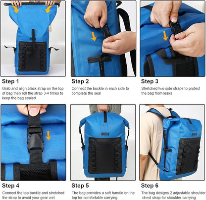 MIER Dry Bag Waterproof Backpack 30L Dry Sack Heavy Duty Roll-Top Closure - Image 7