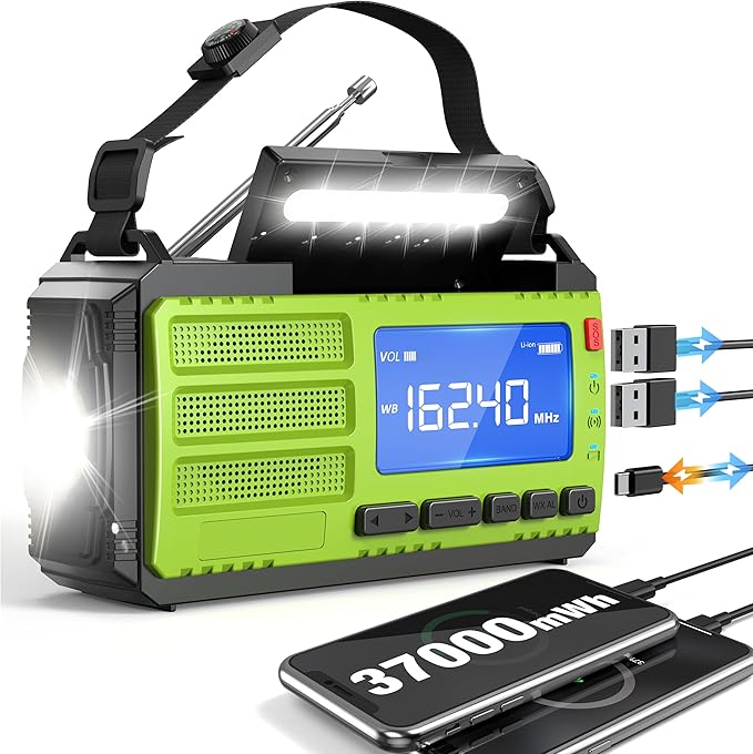 10000mAh/37000mWh Hand Crank Emergency Radio, AM FM NOAA Weather Alert Radio by RYCHI