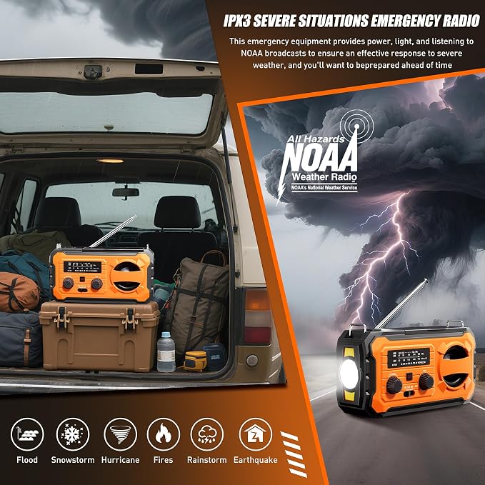 Hand Crank Emergency Radio, 10000mAh Weather Radio - Image 3