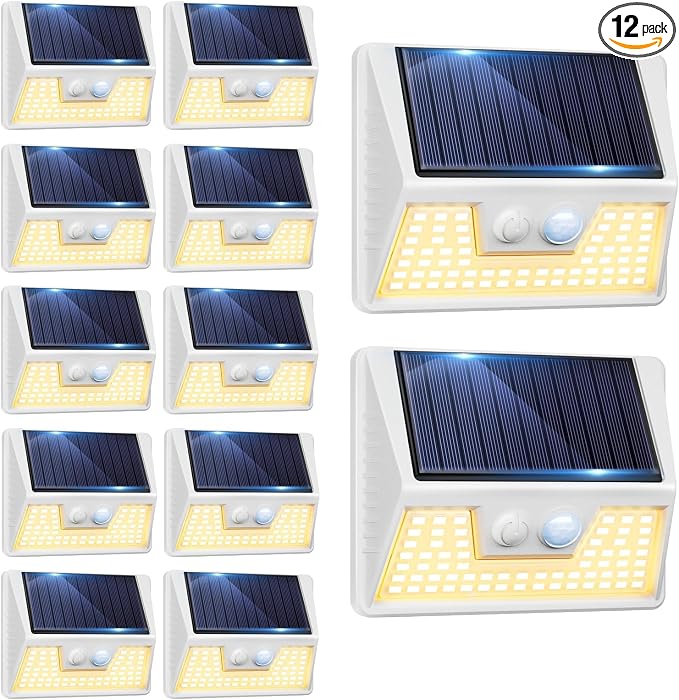 vighep 12Pack White Solar Lights Outdoor Motion Sensor, 3000K Warm Light/3 by Vighep