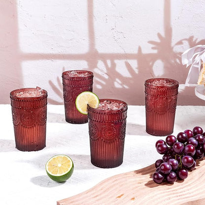 Ciaell 12 Pack Romantic Plastic Water Glasses - 14 Oz Burgundy Vintage Drinking - Image 8