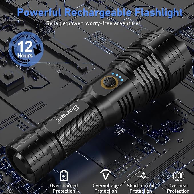 Flashlights LED High Lumens Rechargeable, Goreit 20, 000 Lumens XHP70.2 Super - Image 4