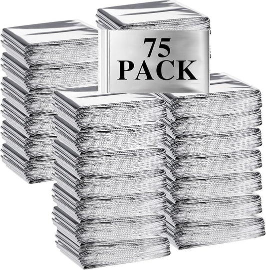 Macarrie 75 Pack Emergency Foil Thermal Blankets Silver Foil Survival Space by Macarrie