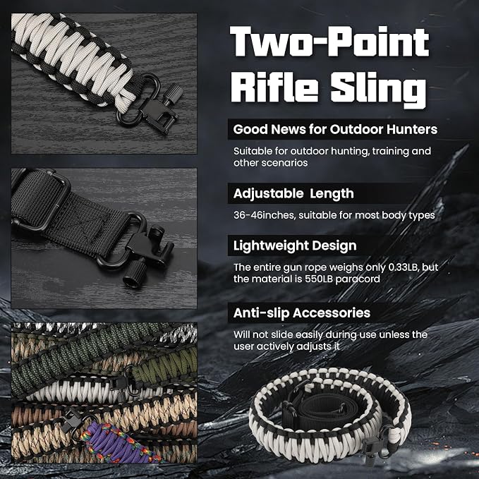 Double Braide 550LB Shotgun Sling 2 Point Paracord Rifle Sling, Non-Slip - Image 3