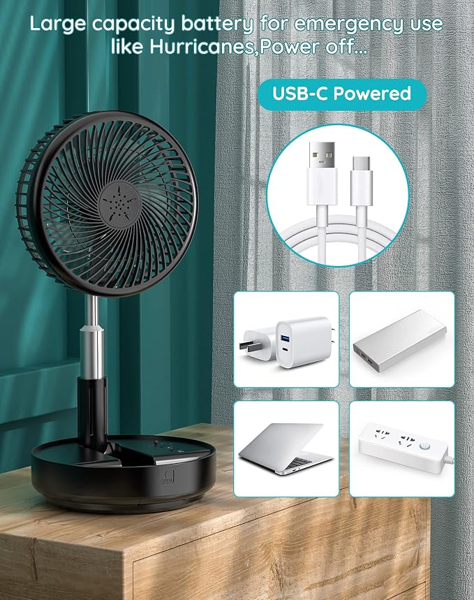 Primevolve Portable Oscillating Standing Fan, Rechargeable Battery Operated USB - Image 6