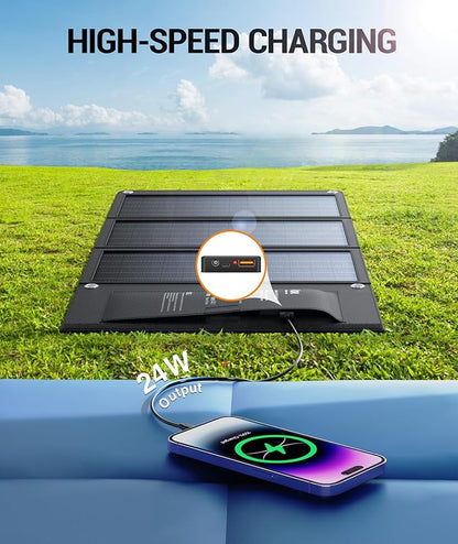 BLAVOR 30W Solar Charger USB-A QC3.0 24W USB-C DC 30W Outputs, Foldable Solar - Image 5