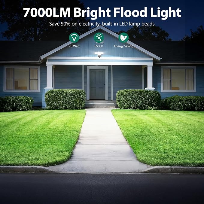 70W 7000LM Security Lights Outdoor, 4-Head LED Motion Sensor Light, Hardwired - Image 5