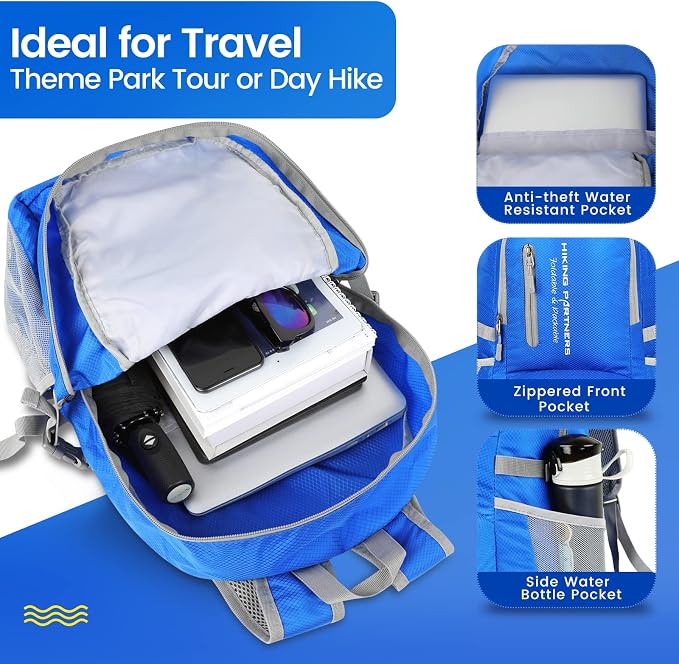 ZOMAKE Lightweight Packable Backpack, 35L Light Foldable Hiking Backpacks Water - Image 3