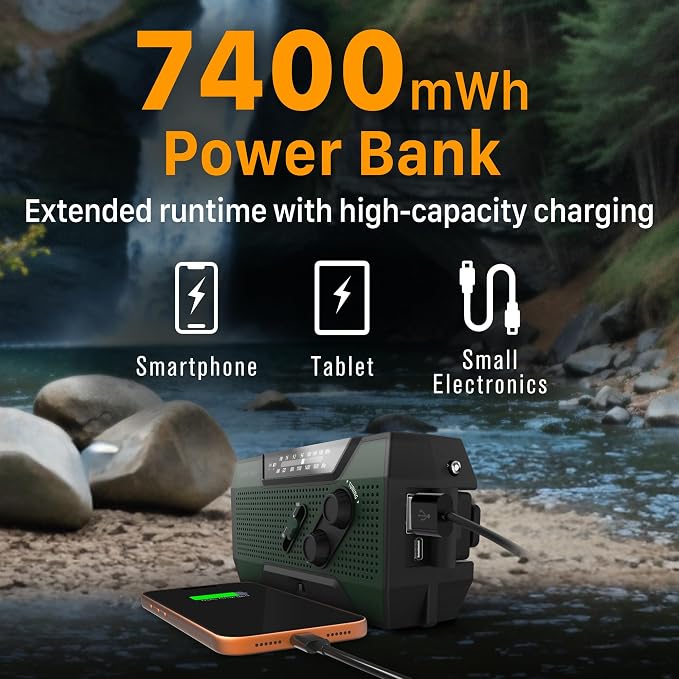 FosPower NOAA Emergency Weather Radio A1 7400mWh Portable Power Bank, - Image 3