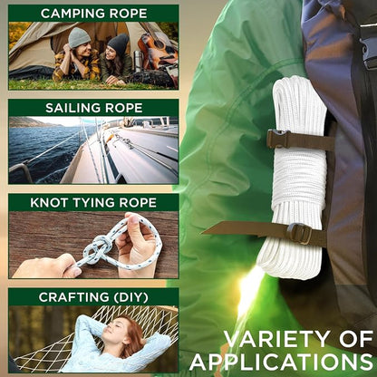 TECEUM Rope – 90 Feet x 3/8 Inch – White – Strong All-Purpose Utility Rope – - Image 5
