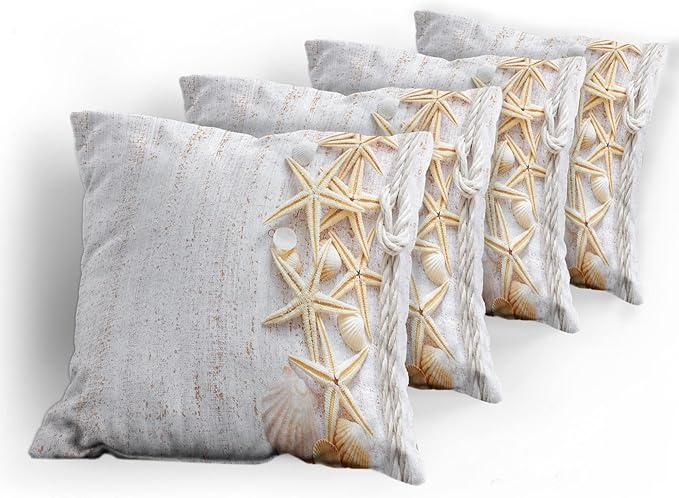 Ambesonne Seashells Throw Pillow Cushion Case Pack of 4, Starfish Marine in - Image 5