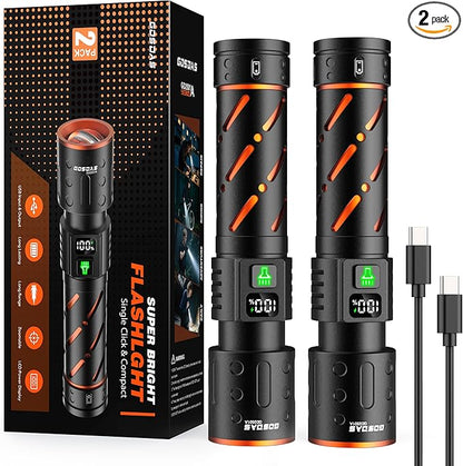 Rechargeable Flashlights High Lumens 100000 2 Pack, Super Bright 30W LED by Gosdas