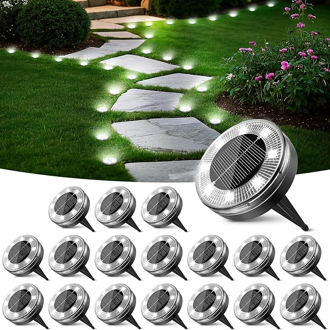 Peasur Mini Solar Ground Lights, 18 Pack Flat Solar Disc Lights Outdoor by Peasur