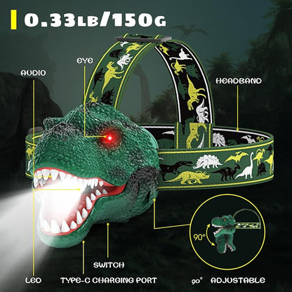 Dysaim Kids Headlamp, Rechargeable T-Rex Dinosaur Headlamp - Image 9