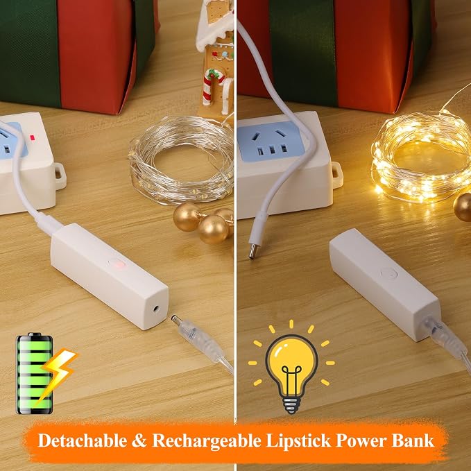Lakumu 132FT Fairy Lights Battery Operated, Rechargeable String Lights - Image 3