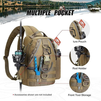 Piscifun Fishing Backpack with Rod Holder, Lightweight Sling Bag Storge Gear - Image 4