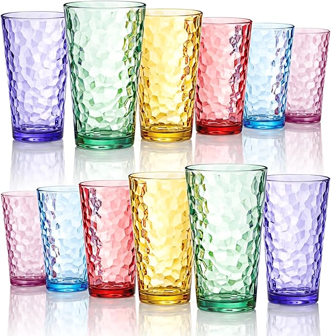 Bravario Hammered Plastic Drinking Tumbler, Dishwasher-Safe Premium Quality by Bravario