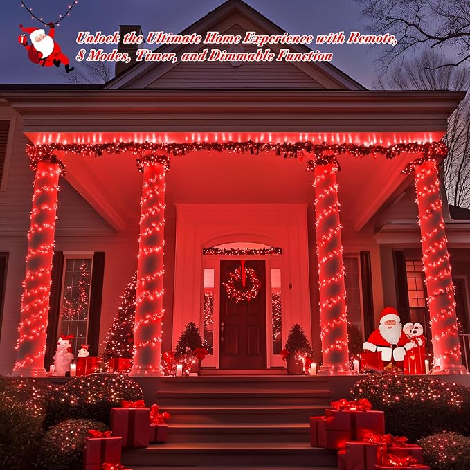 JMEXSUSS 400 LED Red Christmas Lights Indoor Outdoor, 132ft String Lights Plug - Image 3