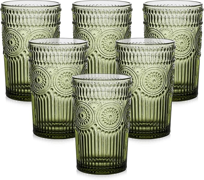ZMOWIPDL Vintage Glassware Drinking Glasses Set of 6, 13 oz Green Textured by ZMOWIPDL