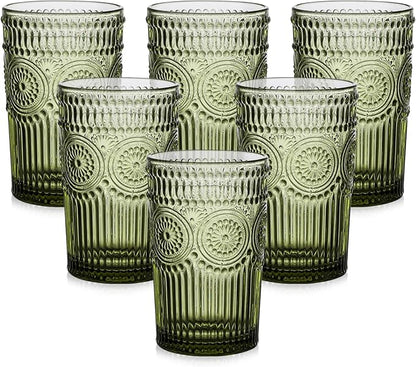 ZMOWIPDL Vintage Glassware Drinking Glasses Set of 6, 13 oz Green Textured by ZMOWIPDL