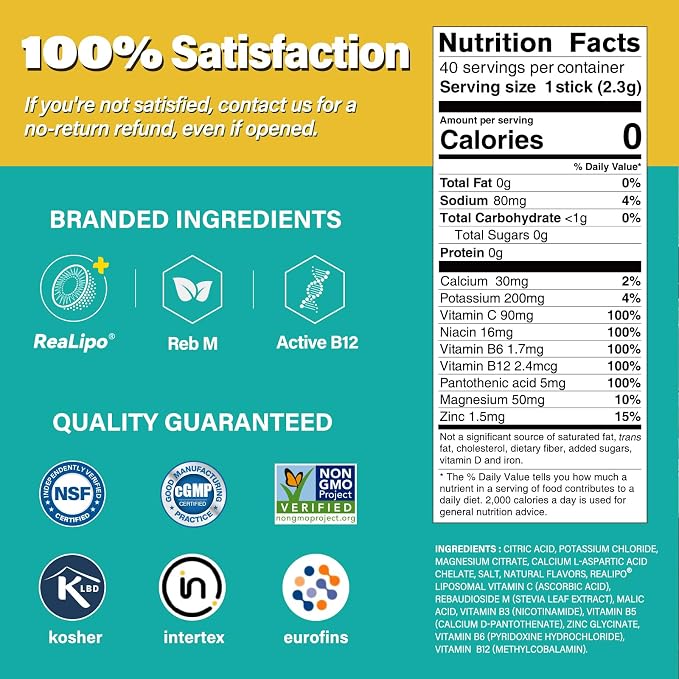 40 Sticks Sugar Free & 0 Calorie Electrolyte Hydration Packets, Low Sodium - Image 3