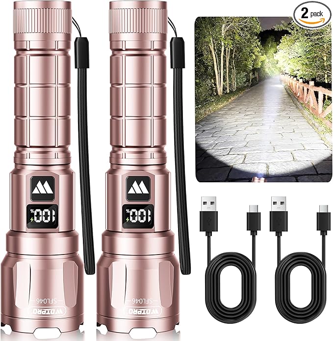 WdtPro LED Rechargeable Flashlight 2 Pack, Super Bright Zoomable 6000 Lumens by WdtPro